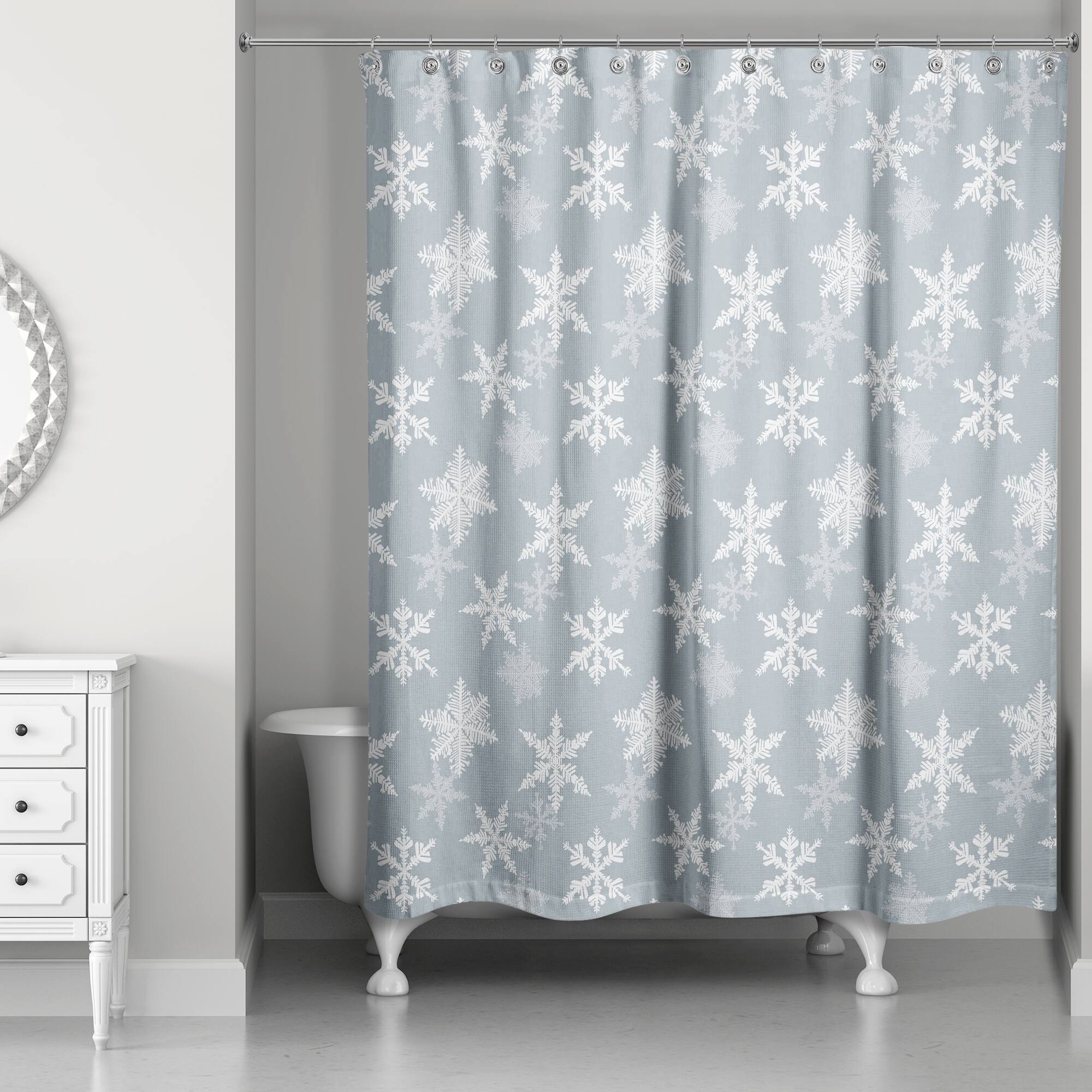 Blue Snowflake Pattern 71" x 74" Shower Curtain